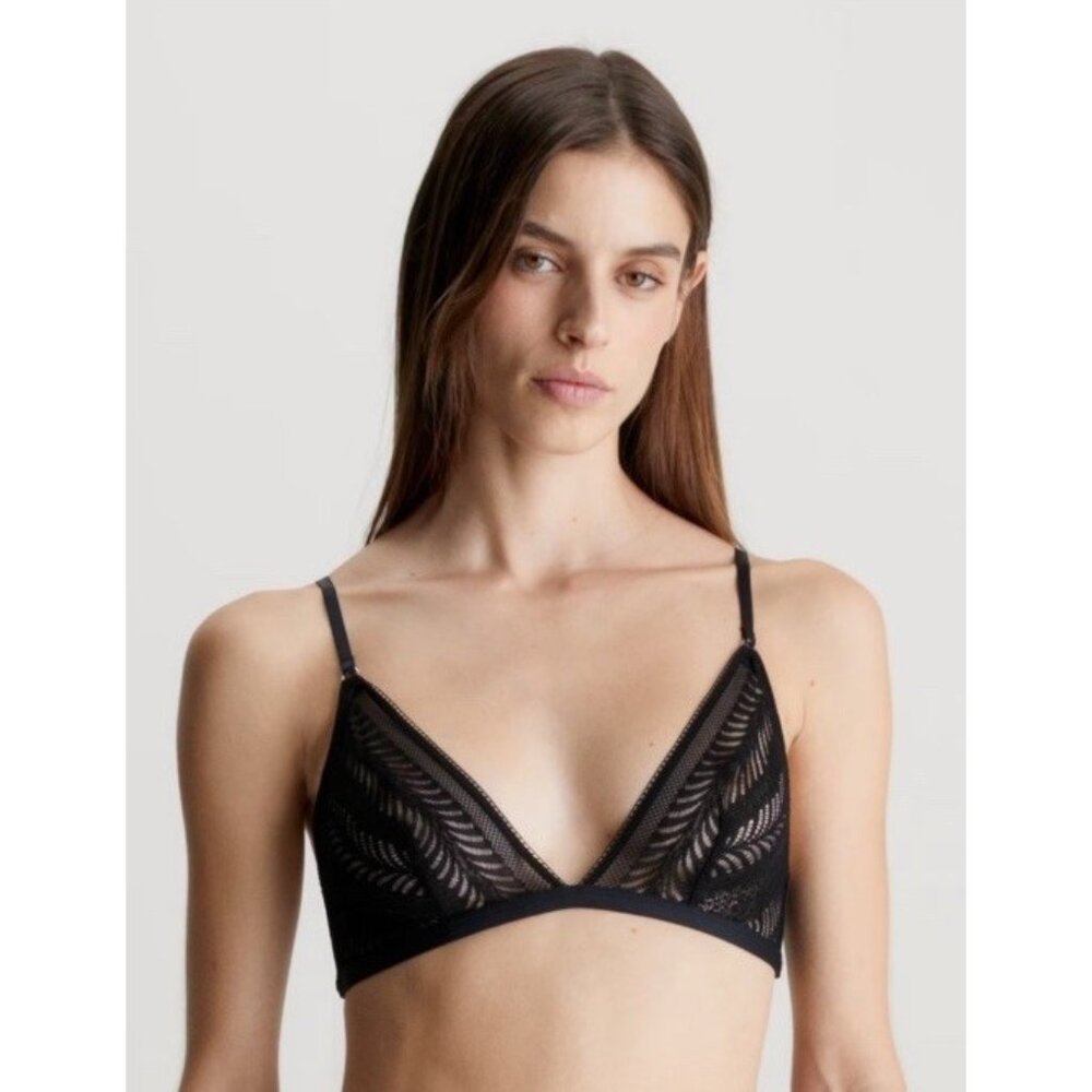 Calvin Klein Sculpt Lace Unlined Triangle Bra WF Womens L Large Black QF7540 New